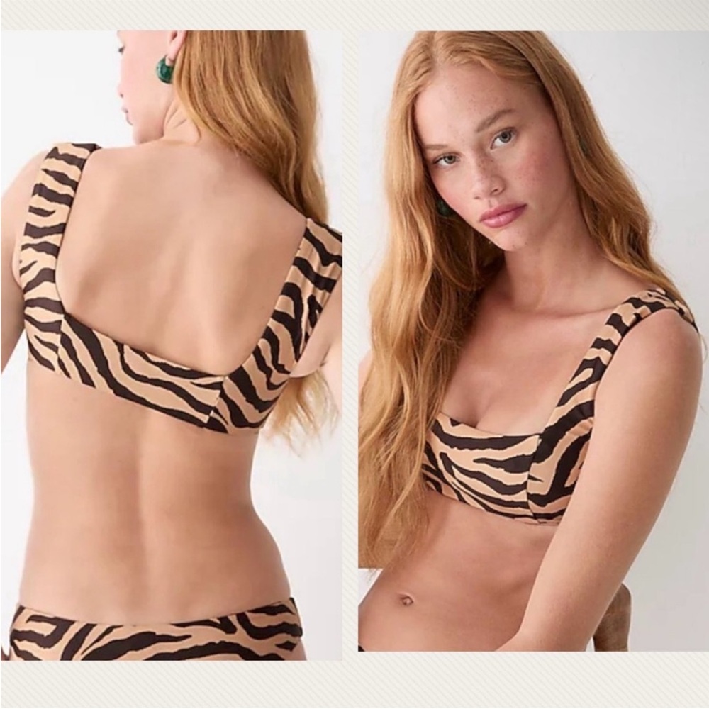 J. Crew Squareneck Bikini Swim Top in Zebra Stripe Cream & Black Sz 3X Plus NEW